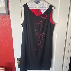 Jessica Howard Black Dress with Red Floral Accents